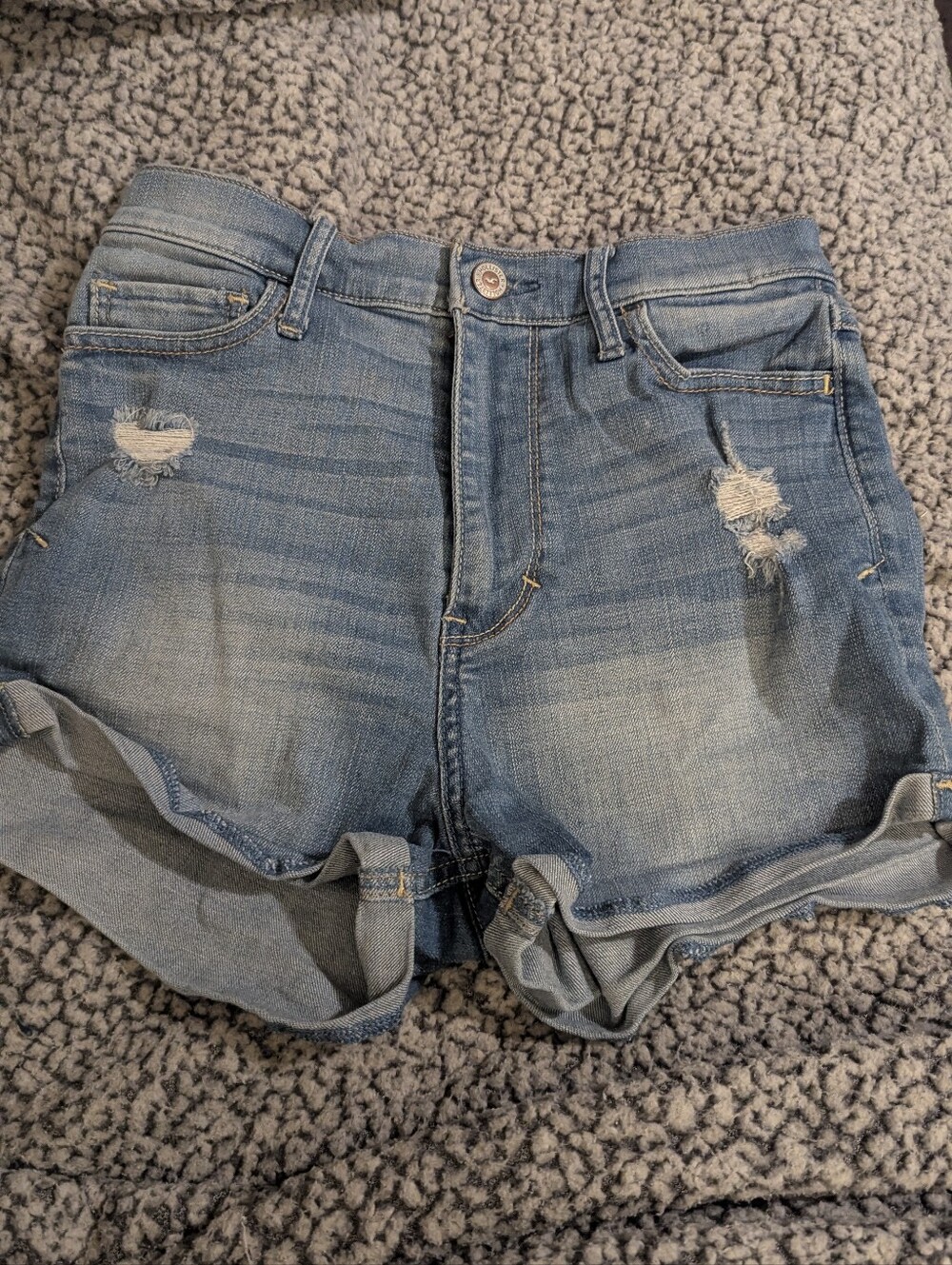 Hollister Light Blue Distressed Rolled-Hem Jean Shorts